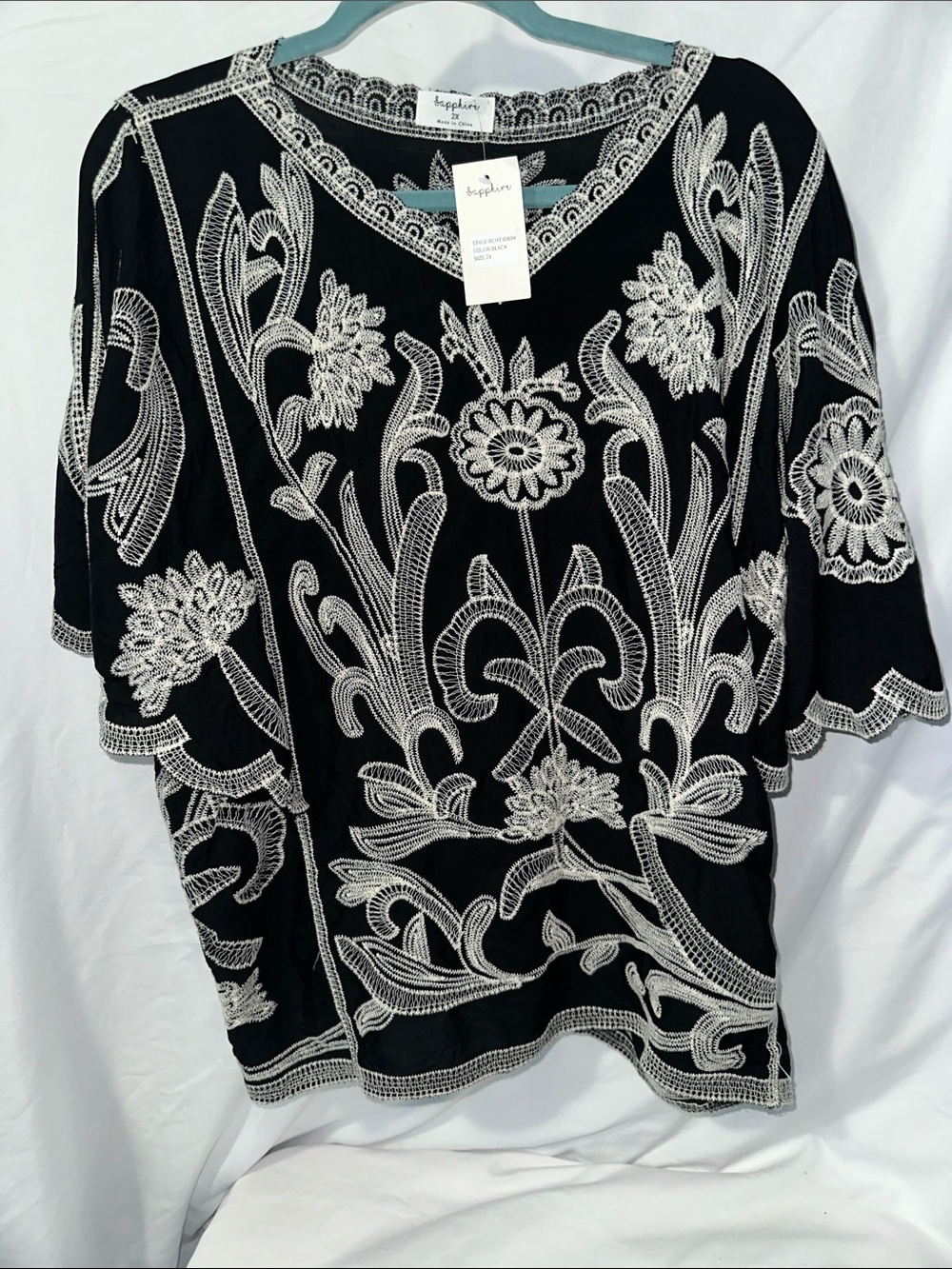 Bungalow 360 Black Embroidered V-Neck Tunic